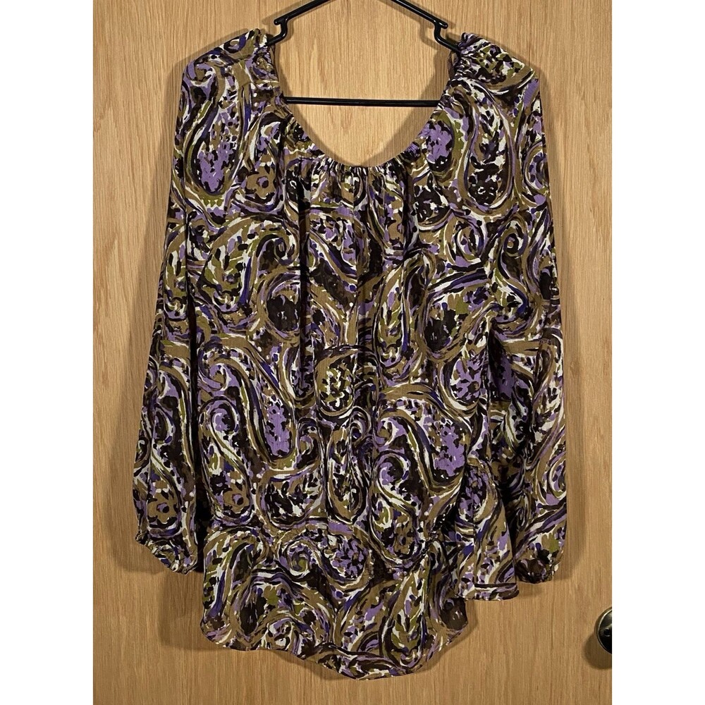 Michael Kors Women's Sz 1X Top Paisley Print Loose Fit Boho Stretch Artsy Career